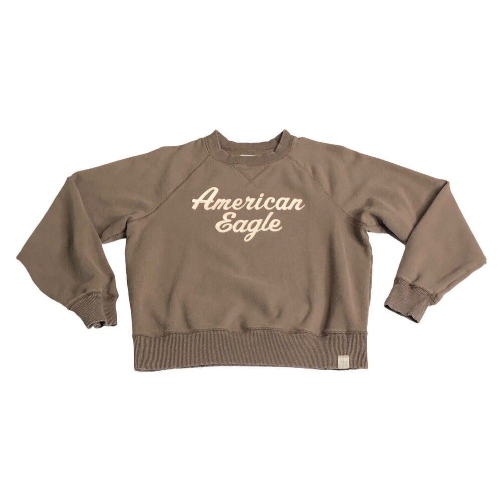 American Eagle Sweatshirt Women XS Brown Oversized Spellout Crewneck Preppy Y2K